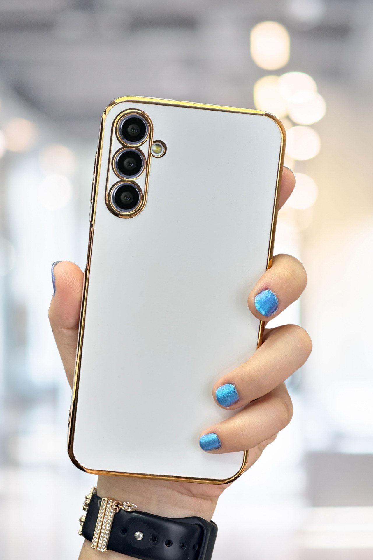 Samsung Galaxy A54 Kılıf Gold Electroplate Kenar Parlak Silikon Şanzelize Telefon Kapak