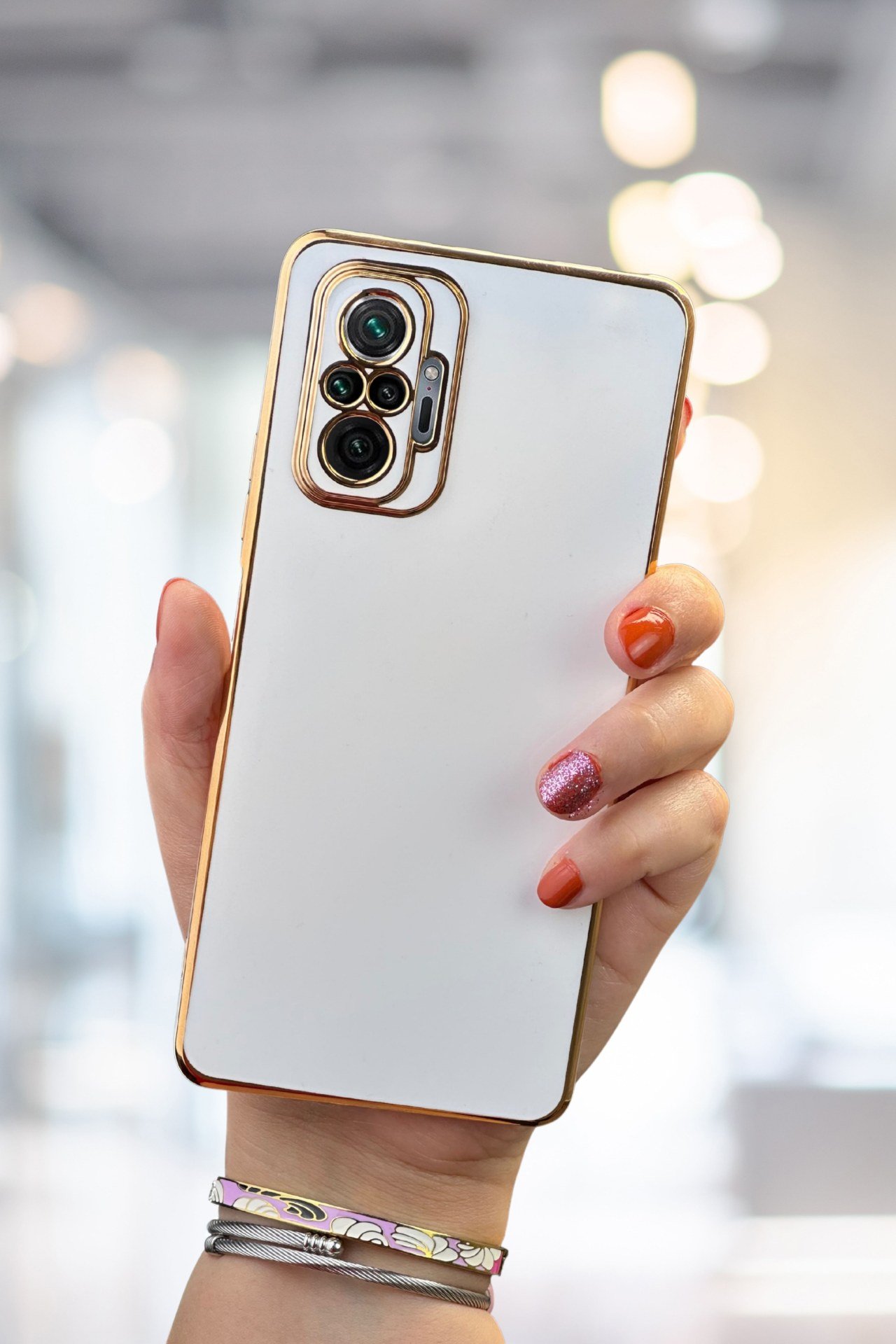 Redmi Note 10 Pro 4G Kılıf Gold Electroplate Kenar Parlak Silikon Şanzelize Telefon Kapak