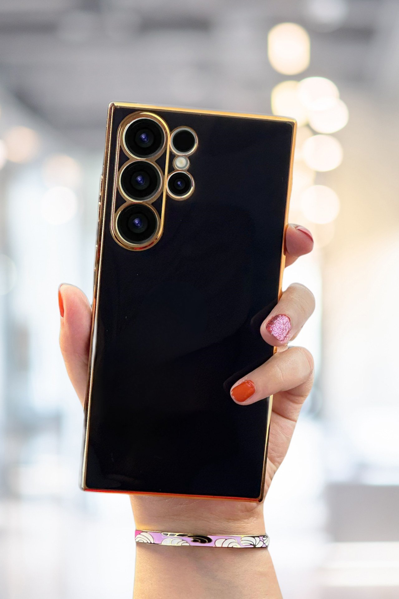Samsung Galaxy S23 Ultra Kılıf Gold Electroplate Kenar Parlak Silikon Şanzelize Telefon Kapak