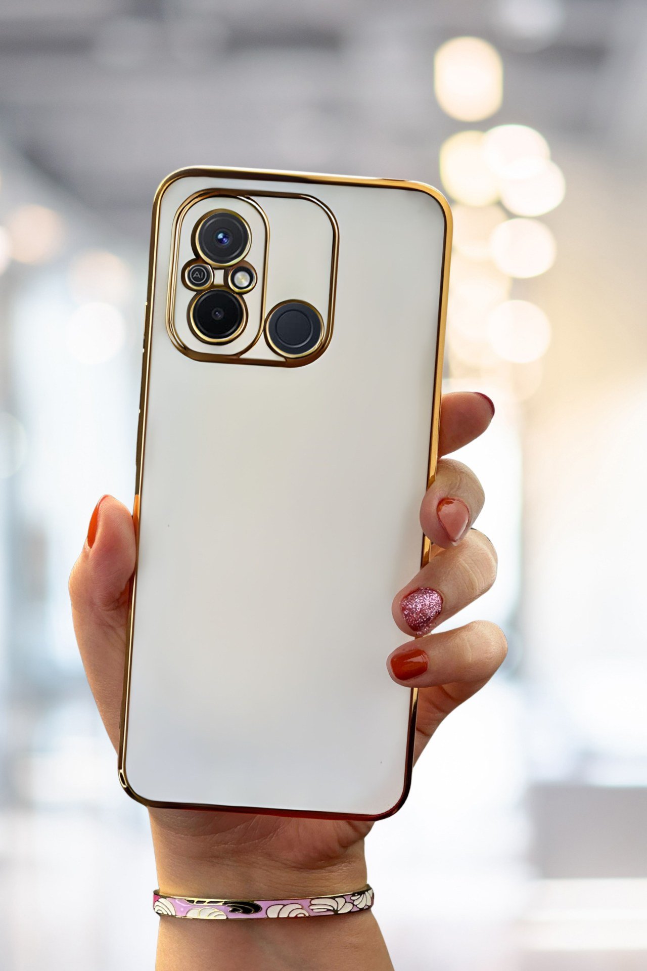 Redmi 12C Kılıf Gold Electroplate Kenar Parlak Silikon Şanzelize Telefon Kapak