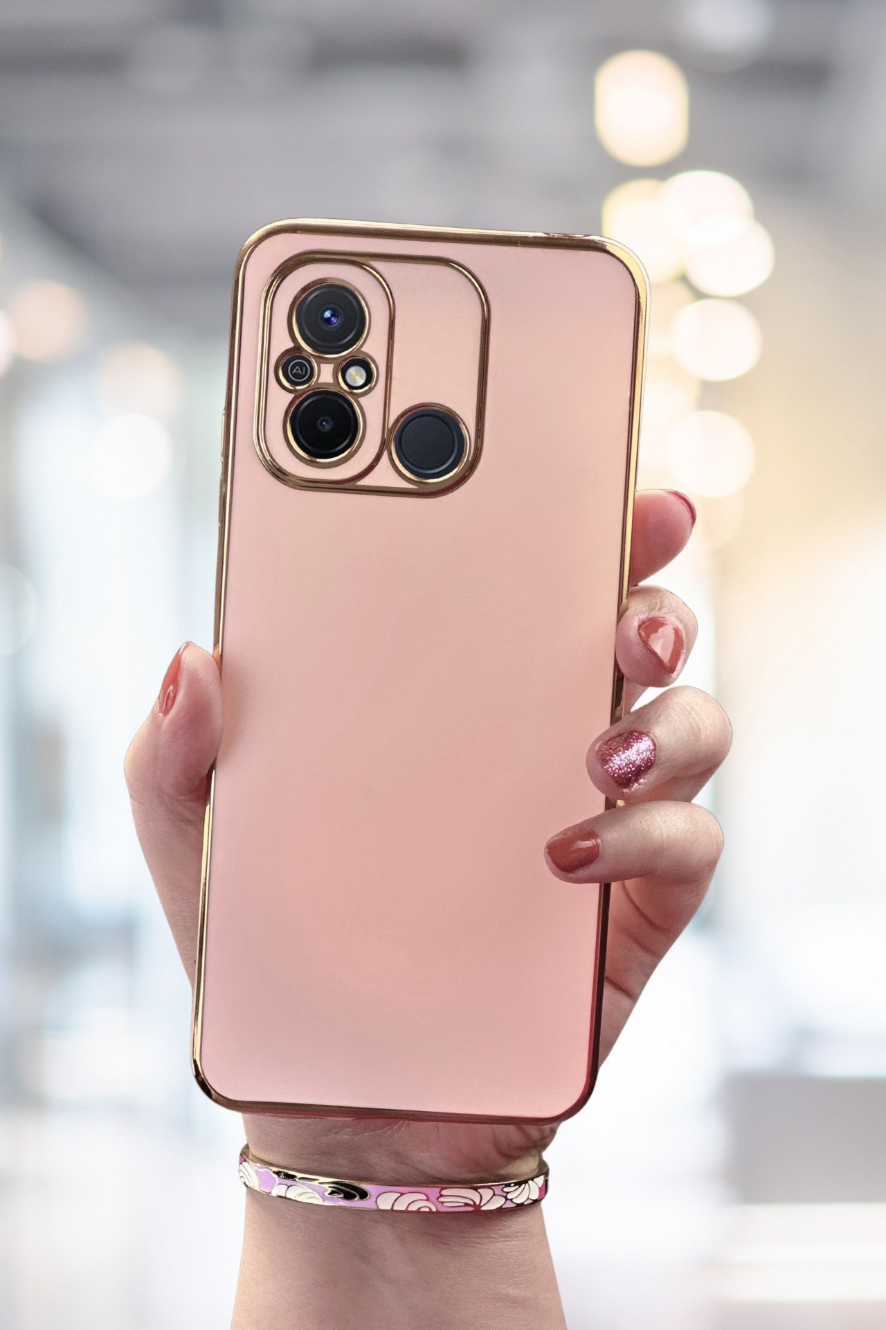 Redmi 12C Kılıf Gold Electroplate Kenar Parlak Silikon Şanzelize Telefon Kapak