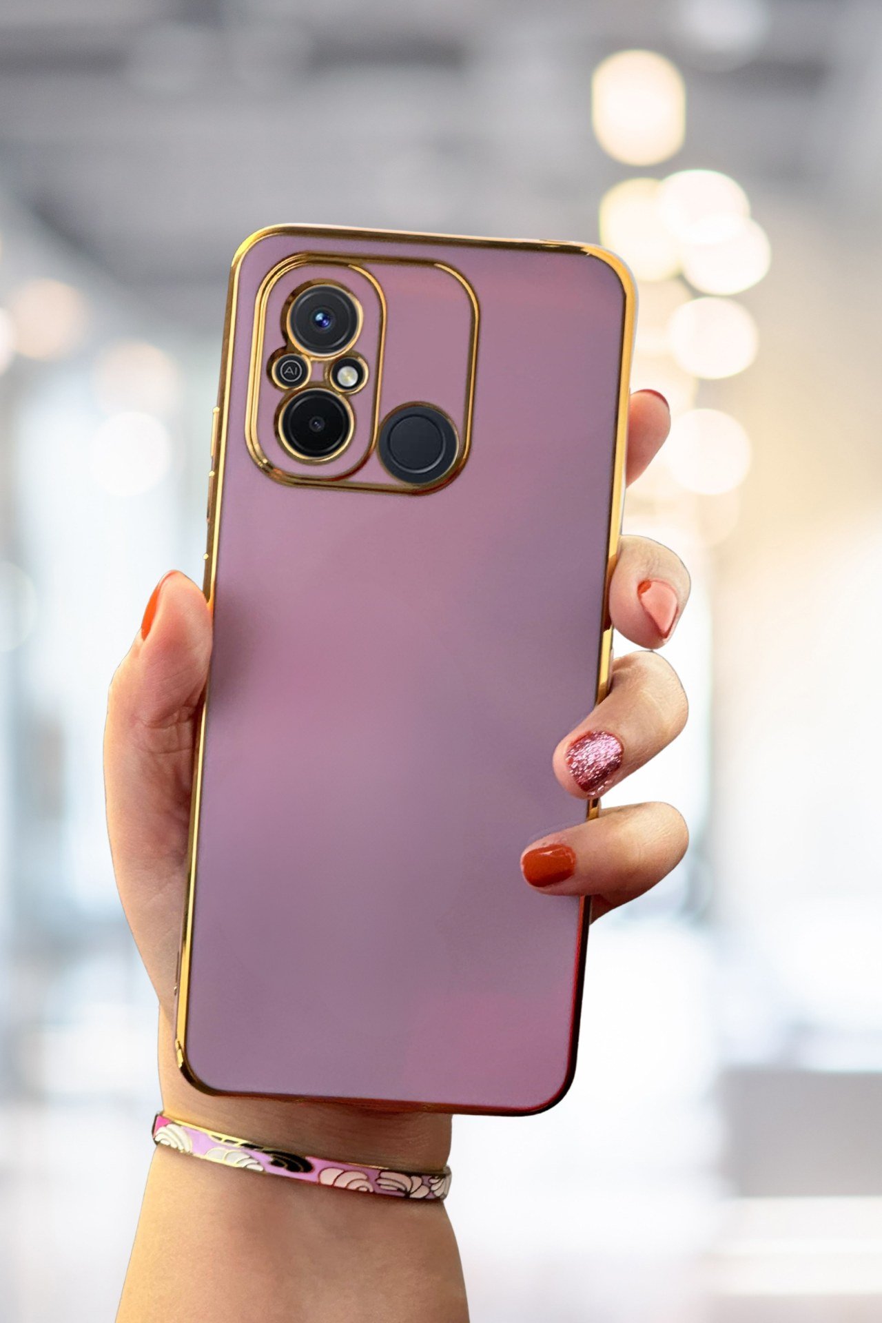 Redmi 12C Kılıf Gold Electroplate Kenar Parlak Silikon Şanzelize Telefon Kapak