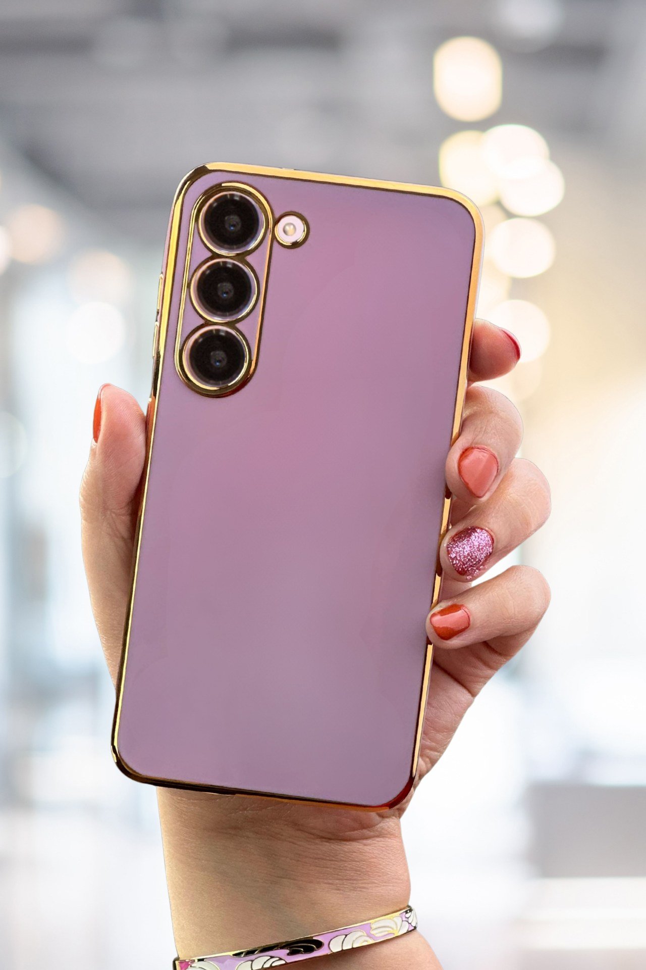 Samsung Galaxy S23 Kılıf Gold Electroplate Kenar Parlak Silikon Şanzelize Telefon Kapak