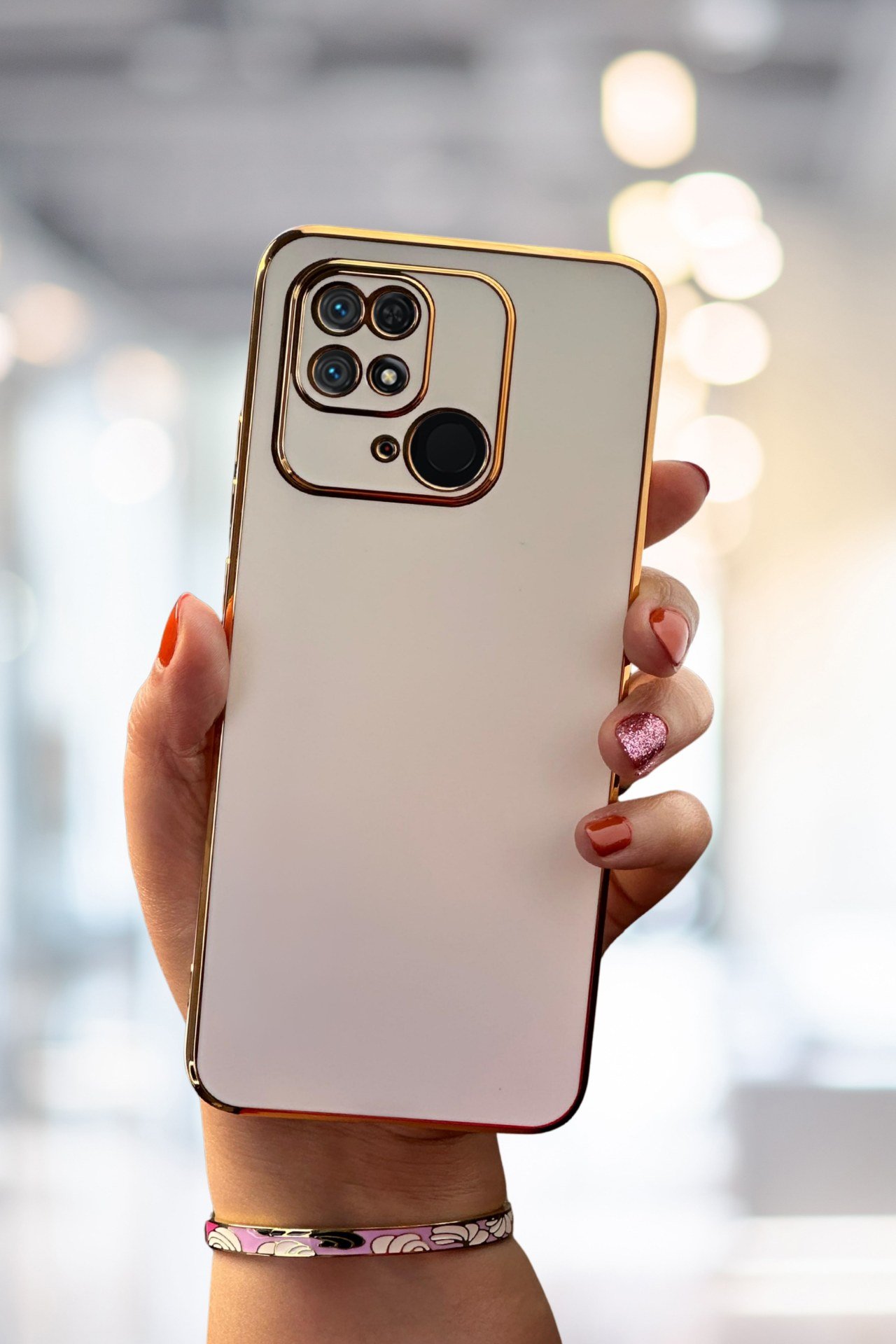 Redmi 10C Kılıf Gold Electroplate Kenar Parlak Silikon Şanzelize Telefon Kapak