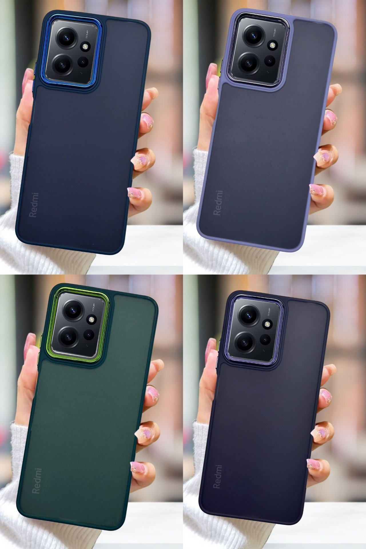 Xiaomi Redmi Note 12 Kılıf Metal Çerçeve Hassas Butonlu Renkli Buzlu Şeffaf Transparan Kapak