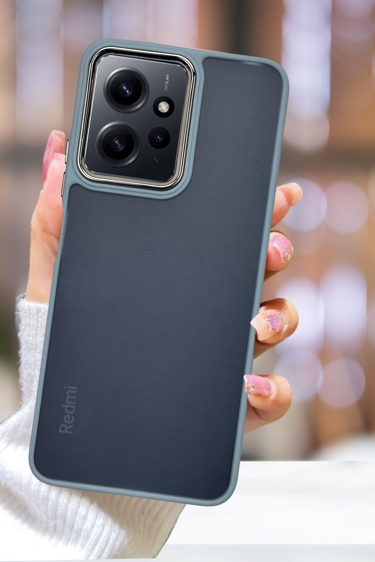 Xiaomi Redmi Note 12 Kılıf Metal Çerçeve Hassas Butonlu Renkli Buzlu Şeffaf Transparan Kapak