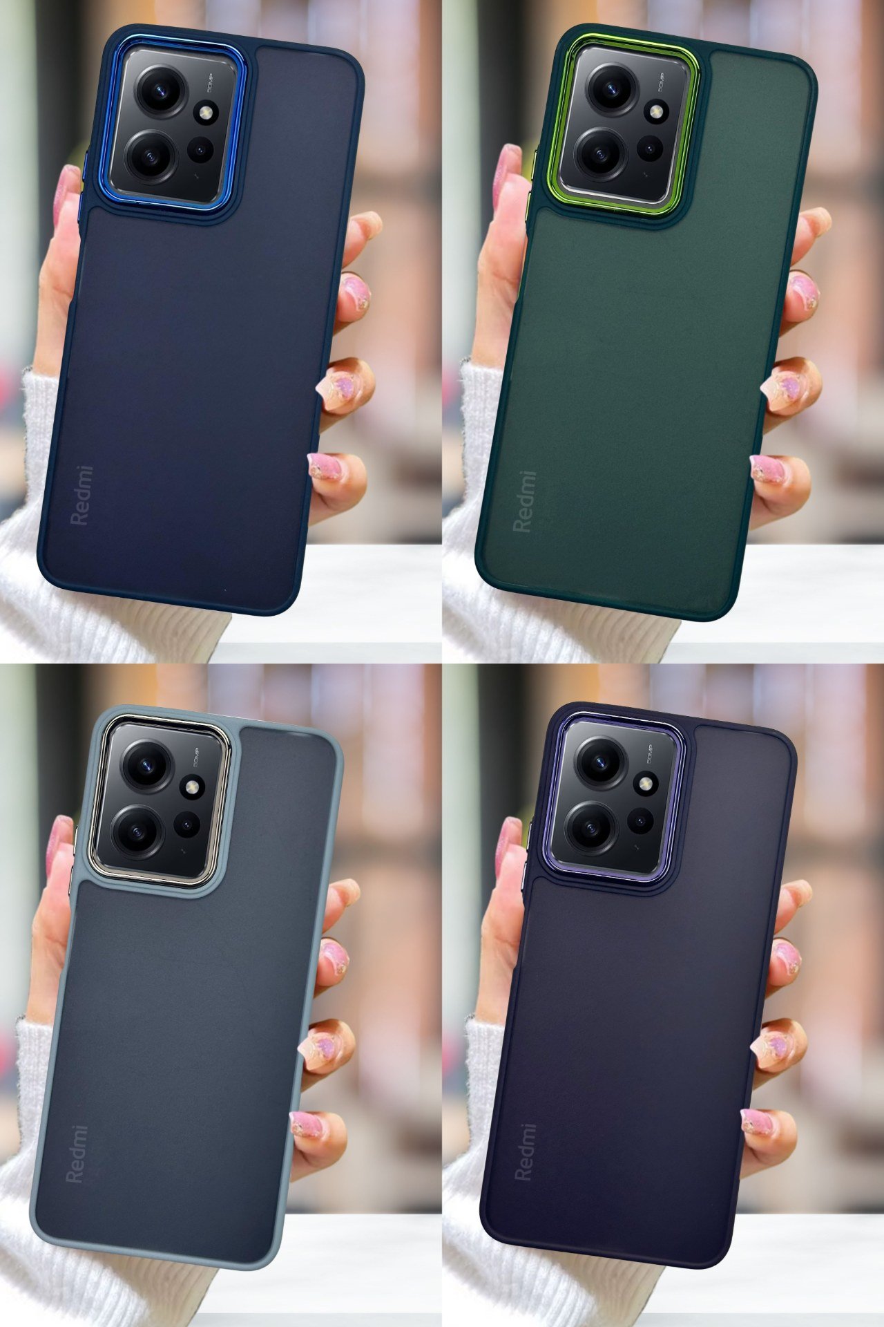 Xiaomi Redmi Note 12 Kılıf Metal Çerçeve Hassas Butonlu Renkli Buzlu Şeffaf Transparan Kapak