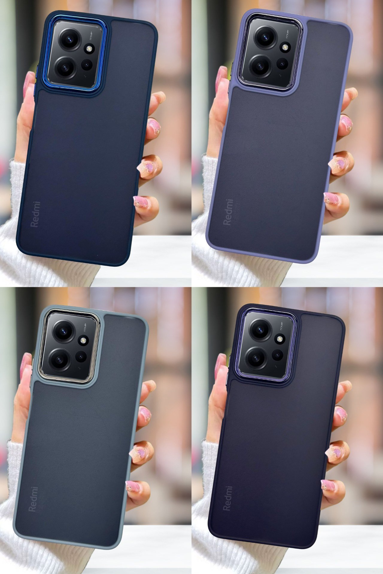 Xiaomi Redmi Note 12 Kılıf Metal Çerçeve Hassas Butonlu Renkli Buzlu Şeffaf Transparan Kapak