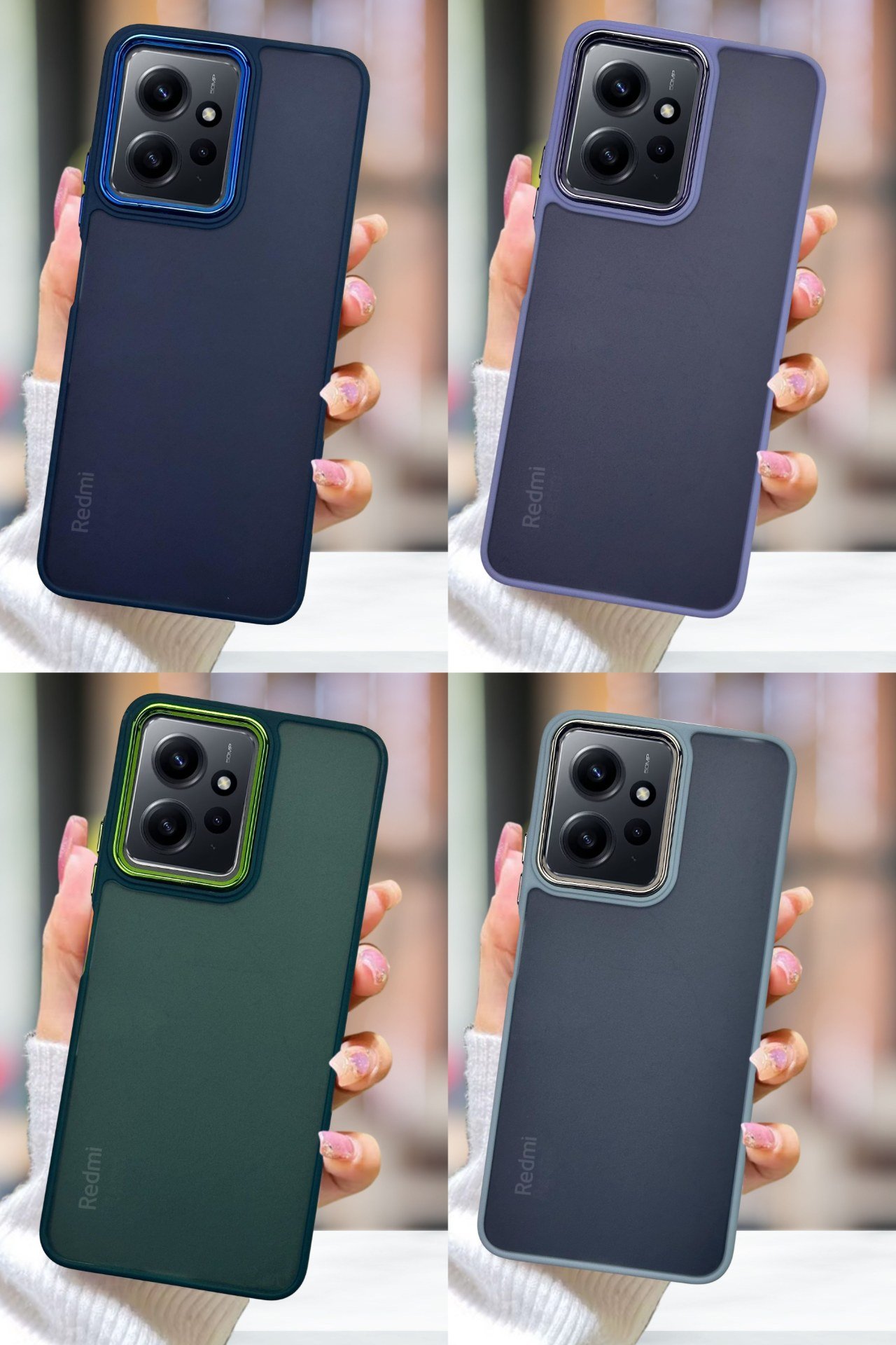 Xiaomi Redmi Note 12 Kılıf Metal Çerçeve Hassas Butonlu Renkli Buzlu Şeffaf Transparan Kapak
