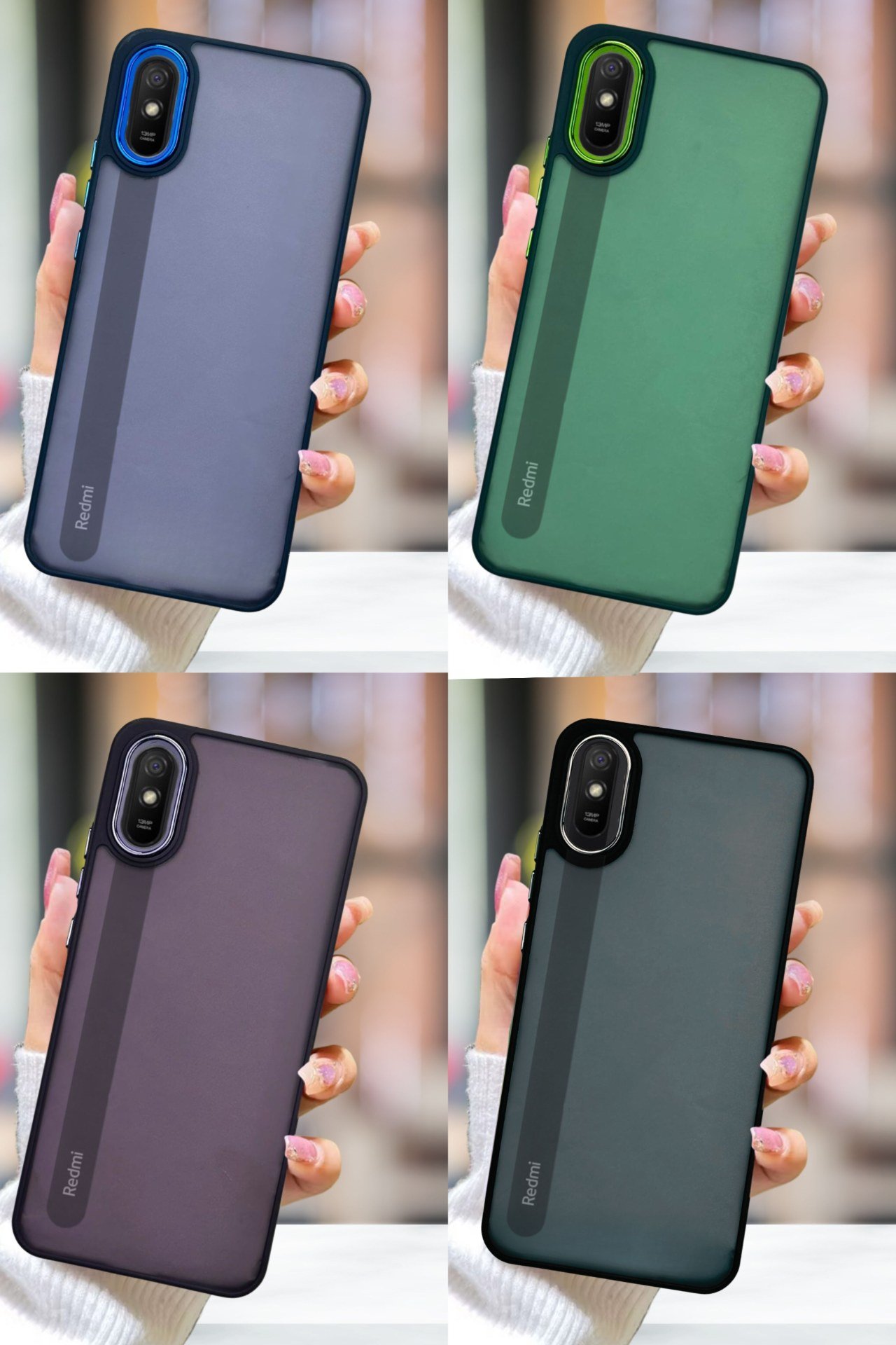 Xiaomi Redmi 9A Kılıf Metal Çerçeve Hassas Butonlu Renkli Buzlu Şeffaf Transparan Kapak
