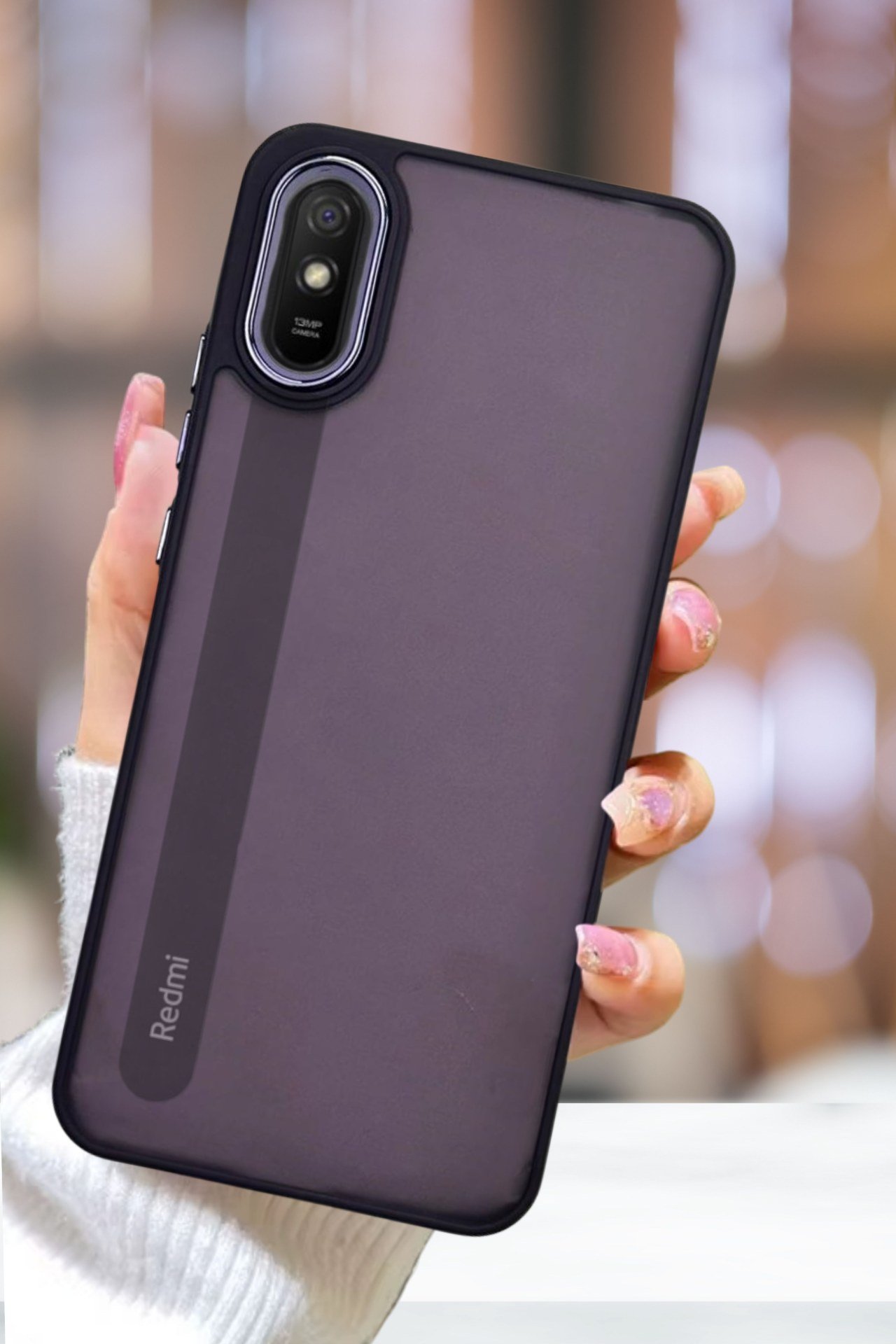 Xiaomi Redmi 9A Kılıf Metal Çerçeve Hassas Butonlu Renkli Buzlu Şeffaf Transparan Kapak