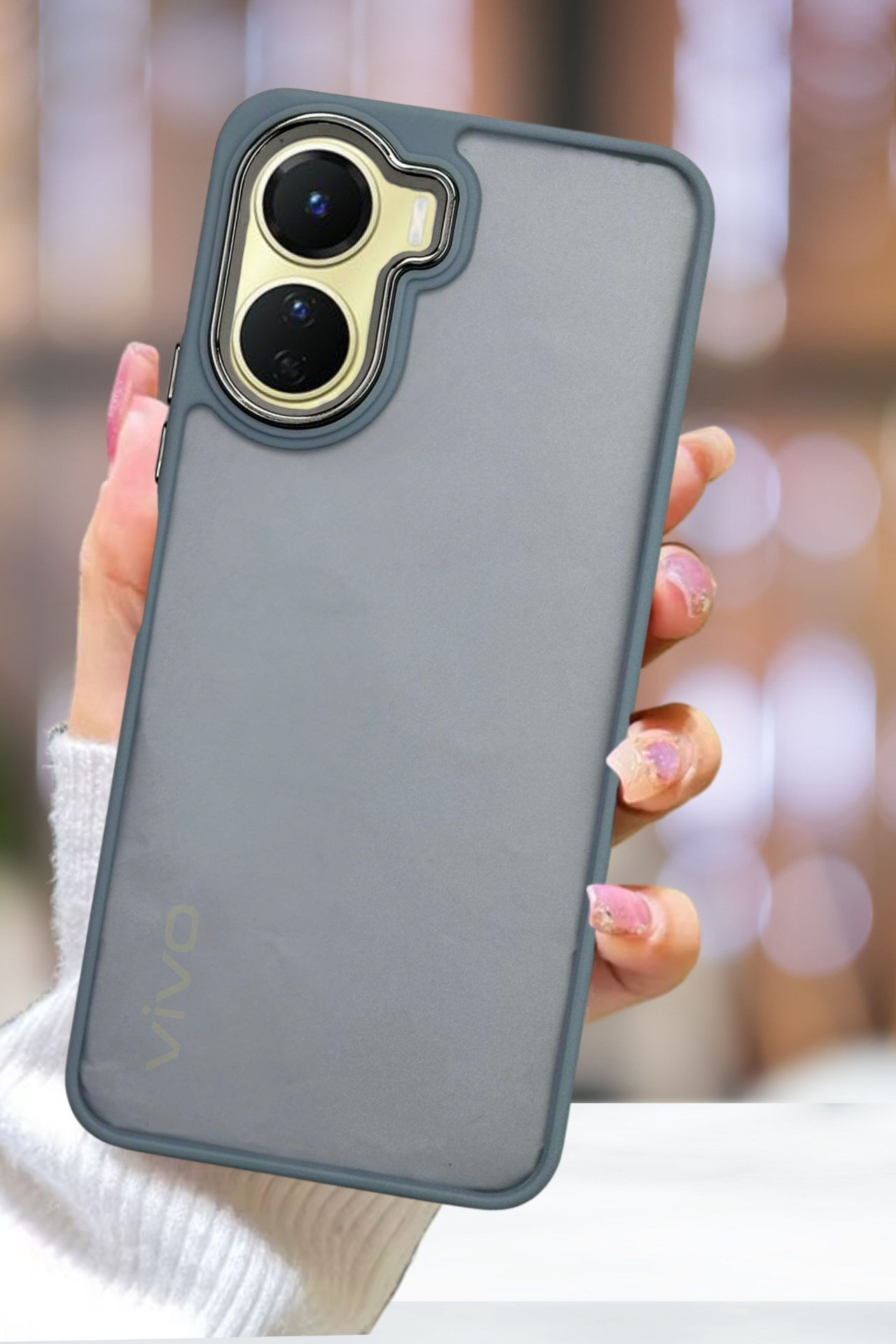 Vivo Y16 Kılıf Metal Çerçeve Hassas Butonlu Renkli Buzlu Şeffaf Transparan Kapak