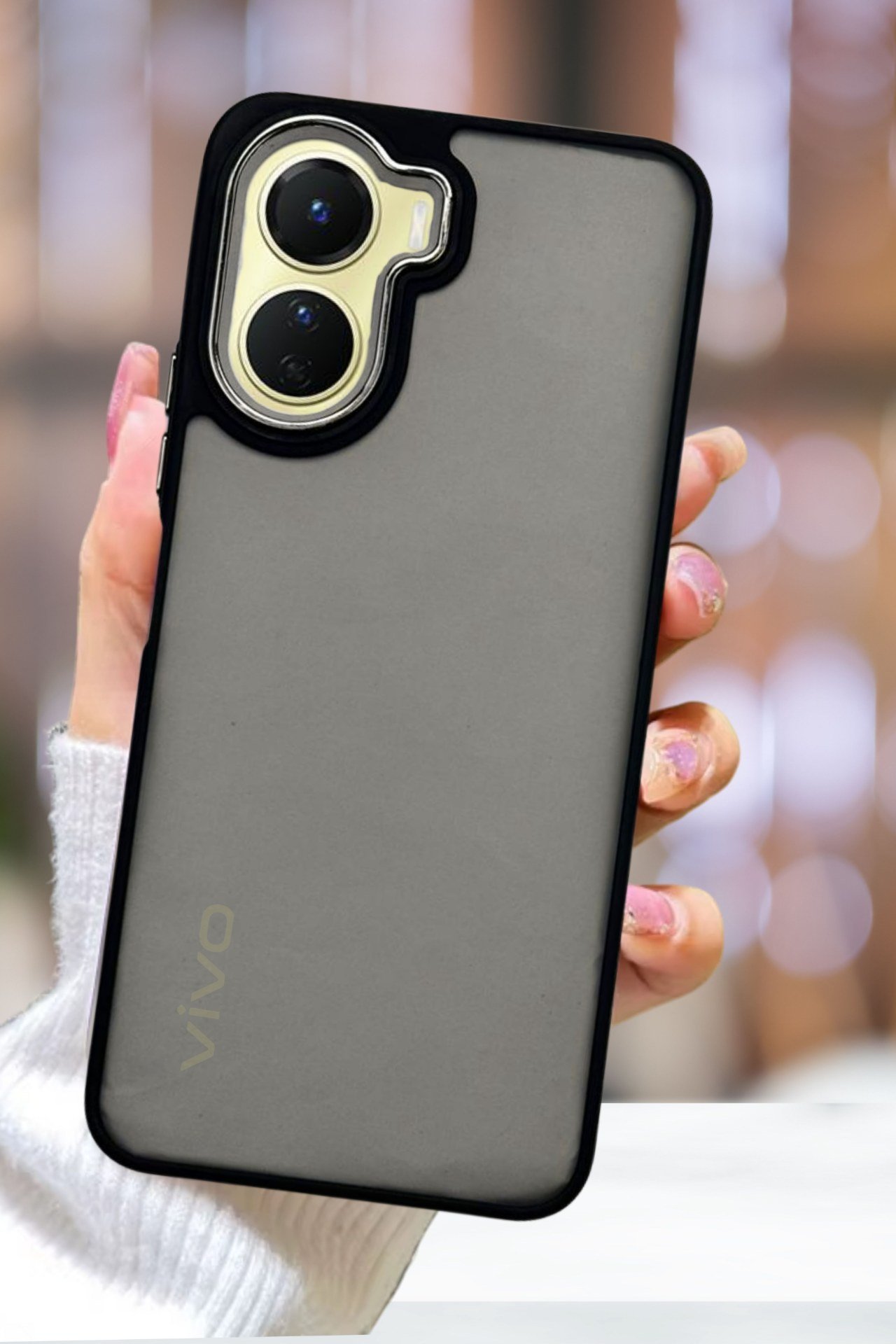 Vivo Y16 Kılıf Metal Çerçeve Hassas Butonlu Renkli Buzlu Şeffaf Transparan Kapak