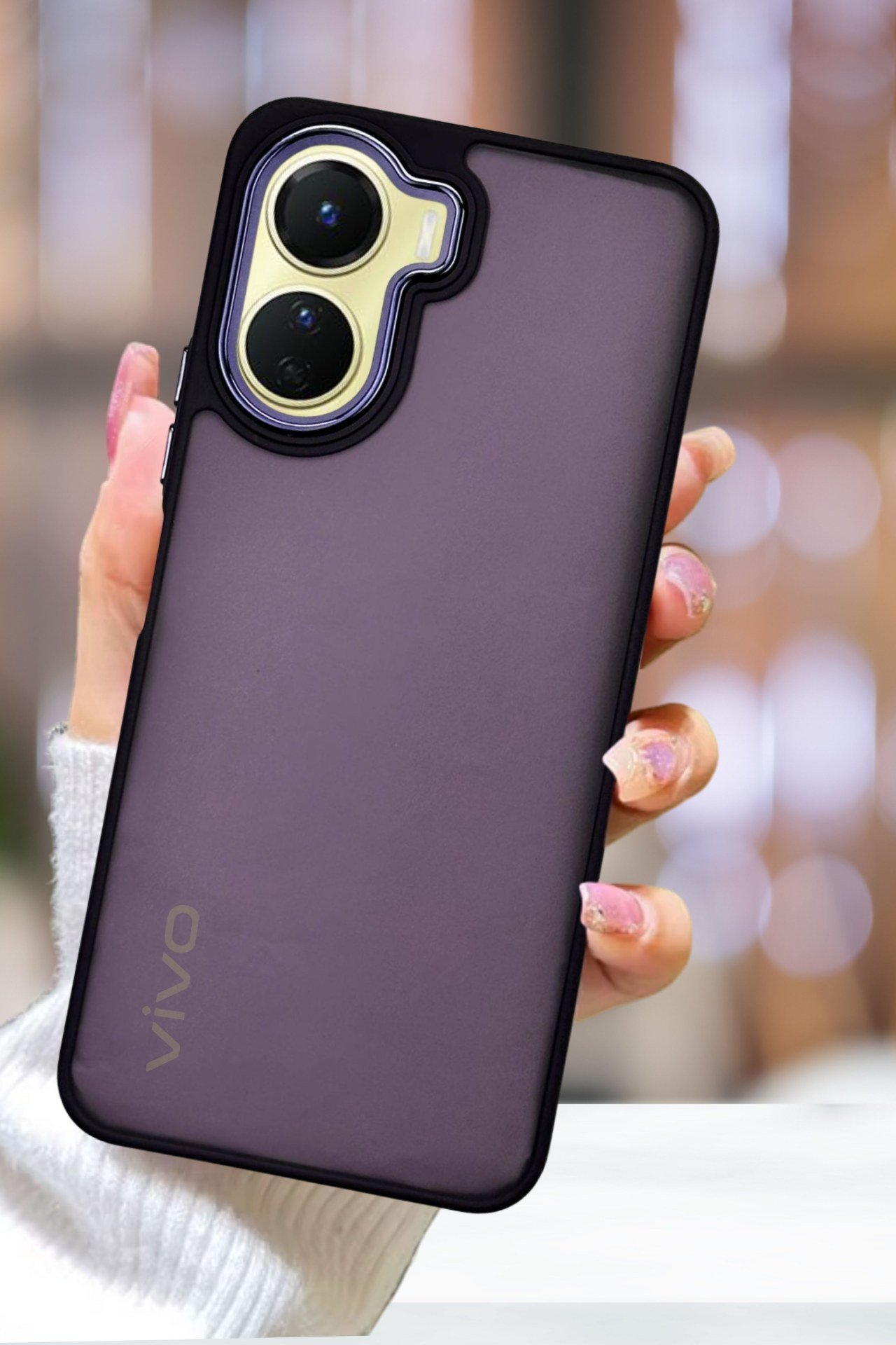 Vivo Y16 Kılıf Metal Çerçeve Hassas Butonlu Renkli Buzlu Şeffaf Transparan Kapak