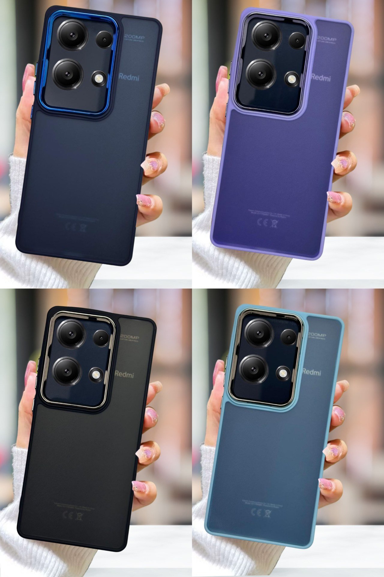 Xiaomi Redmi Note 13 Pro 5G Kılıf Metal Çerçeve Hassas Butonlu Renkli Buzlu Şeffaf Transparan Kapak