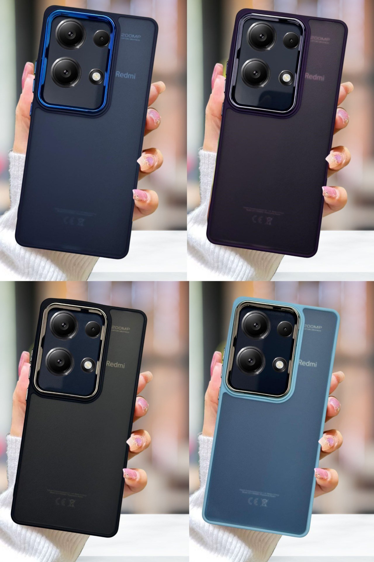 Xiaomi Redmi 13C Kılıf Metal Çerçeve Hassas Butonlu Renkli Buzlu Şeffaf Transparan Kapak