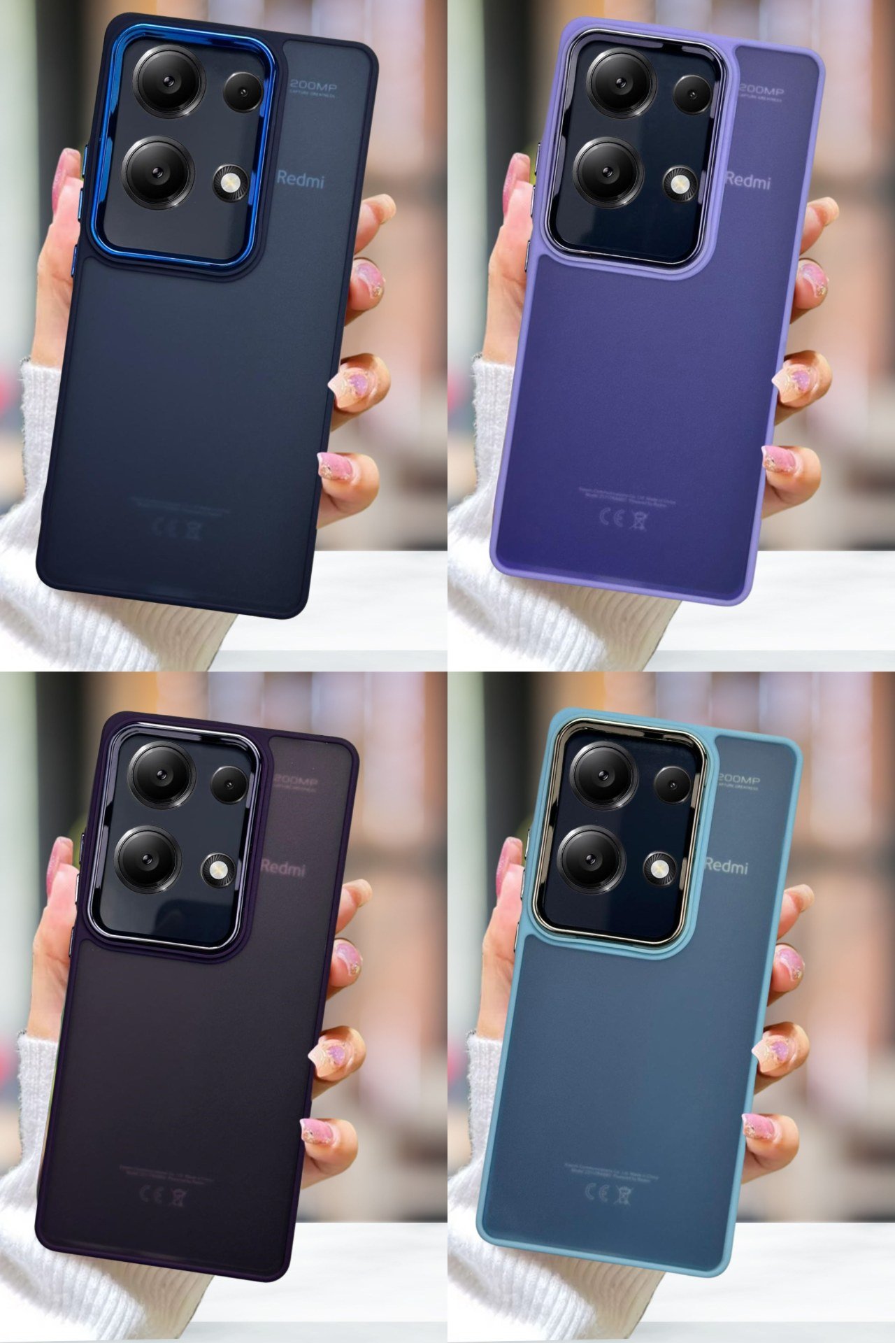 Xiaomi Redmi 13C Kılıf Metal Çerçeve Hassas Butonlu Renkli Buzlu Şeffaf Transparan Kapak