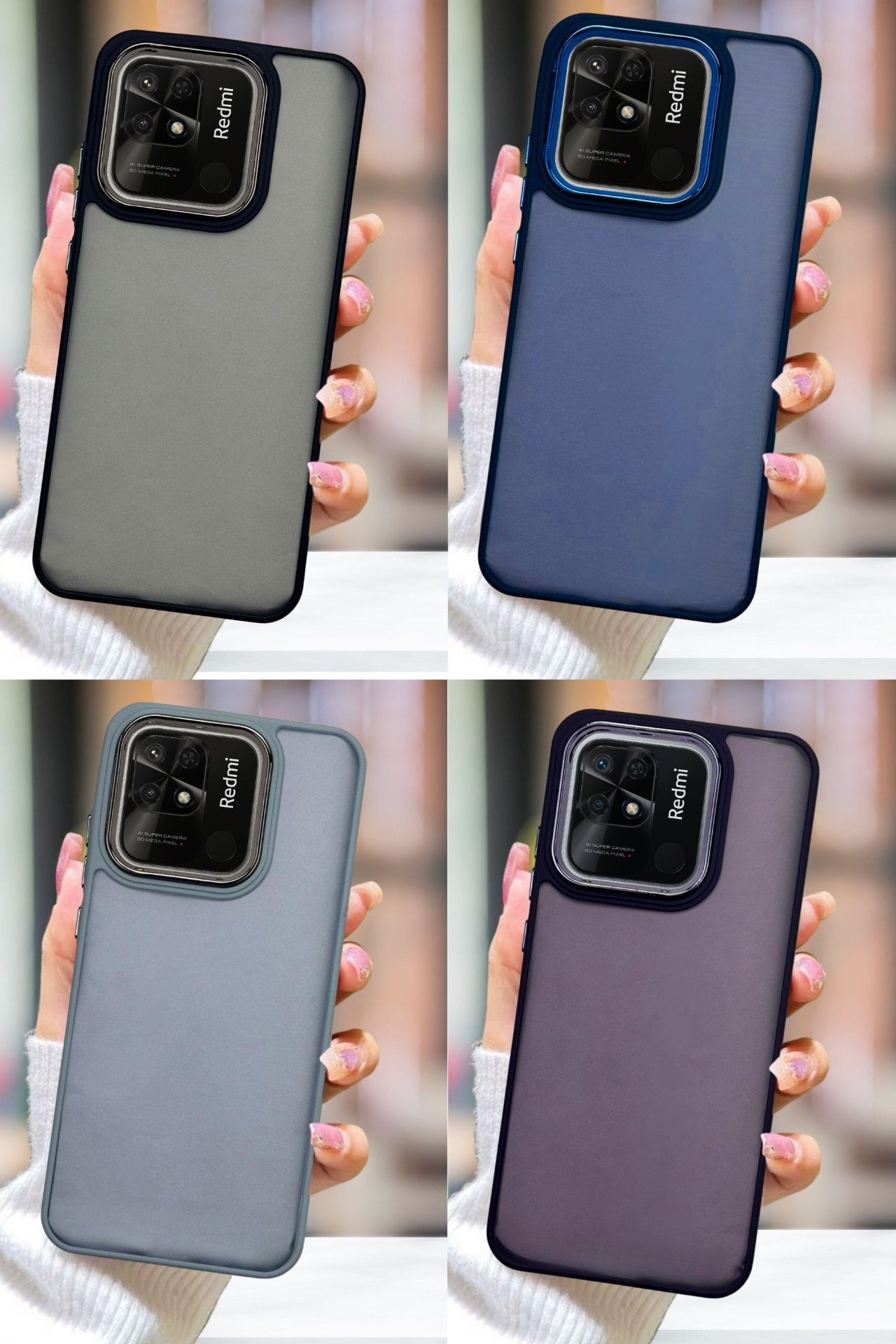 Xiaomi Redmi 10A Kılıf Metal Çerçeve Hassas Butonlu Renkli Buzlu Şeffaf Transparan Kapak