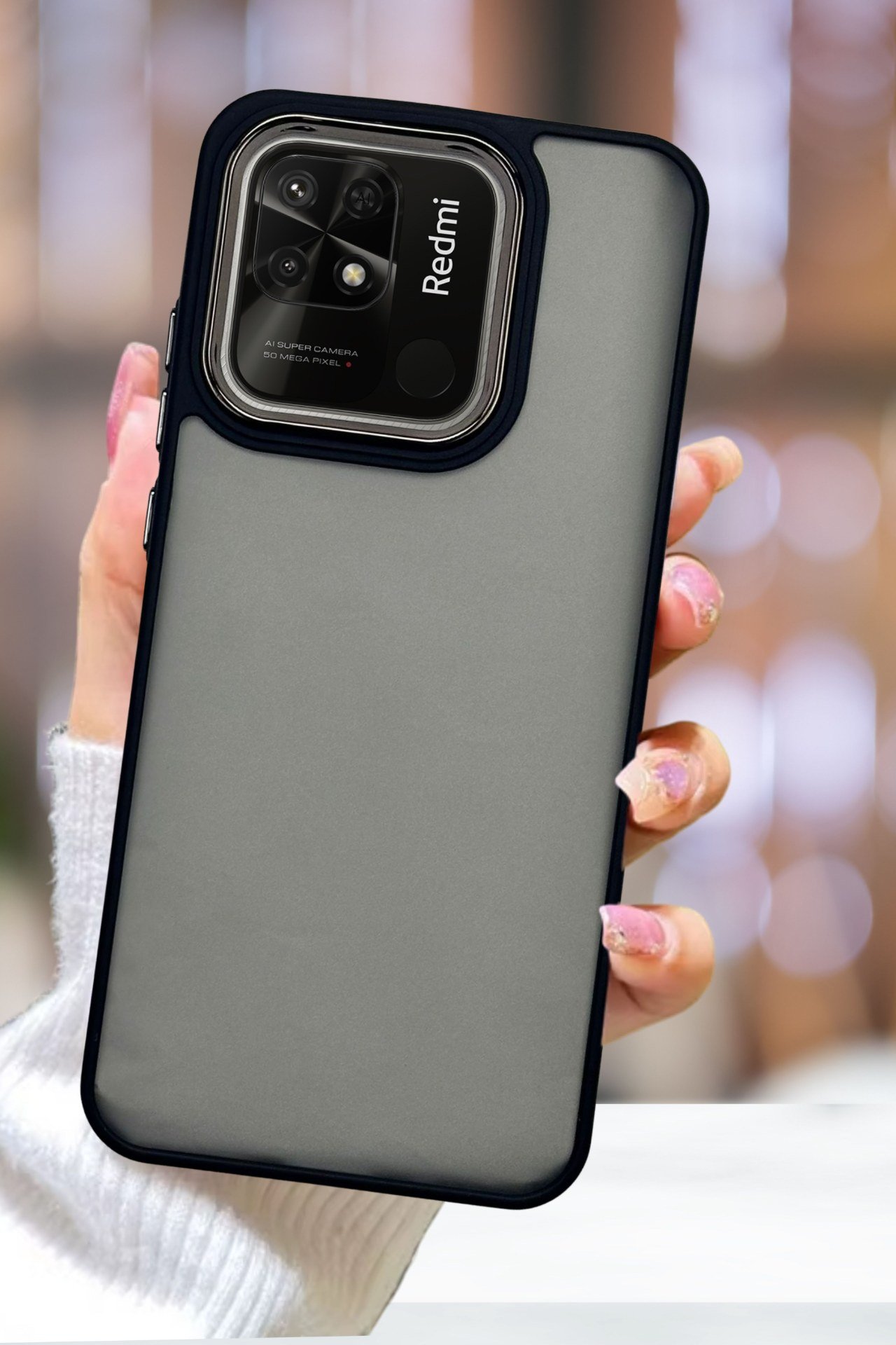 Xiaomi Redmi 10A Kılıf Metal Çerçeve Hassas Butonlu Renkli Buzlu Şeffaf Transparan Kapak