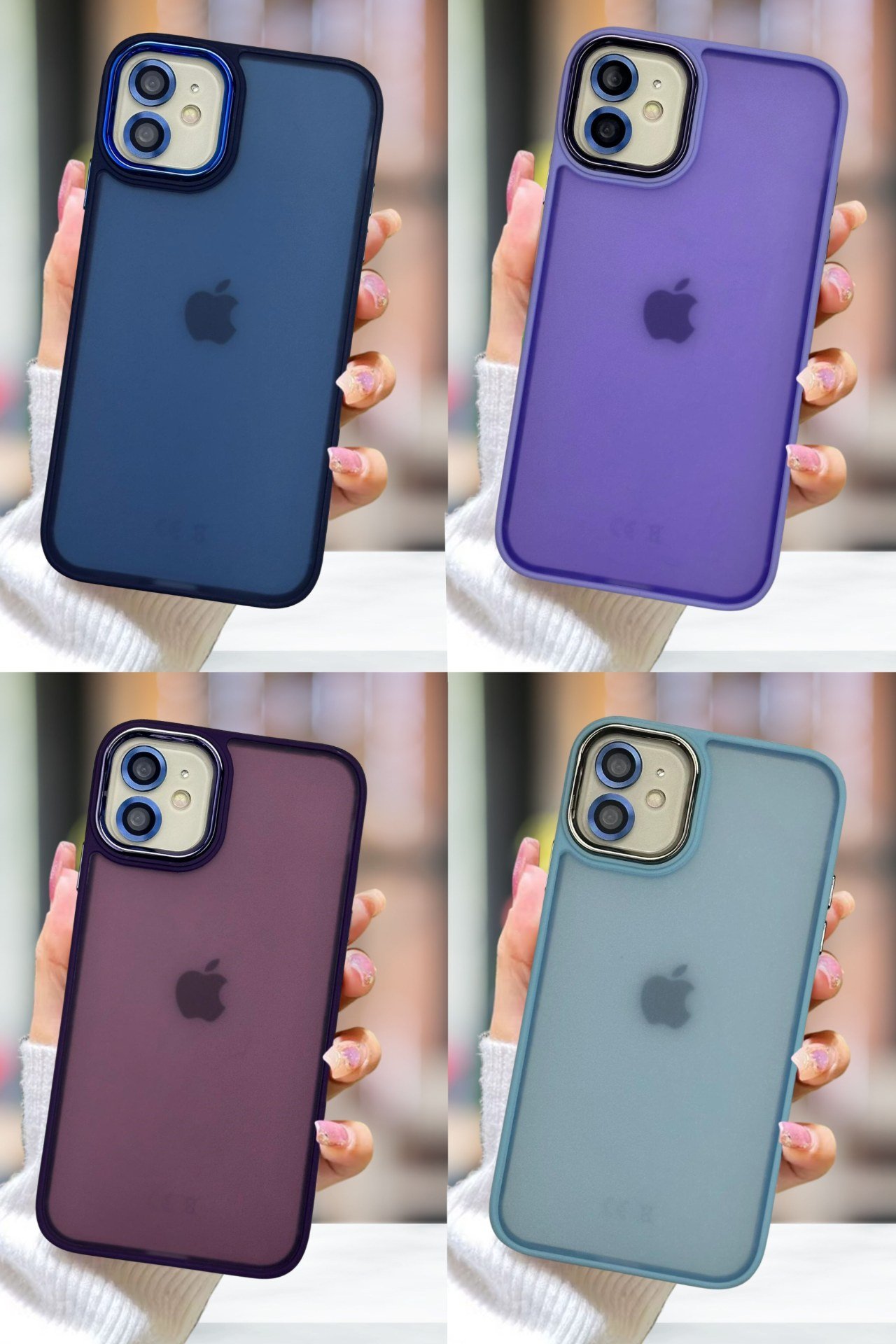 iPhone 11 Kılıf Metal Çerçeve Hassas Butonlu Renkli Buzlu Şeffaf Transparan Kapak