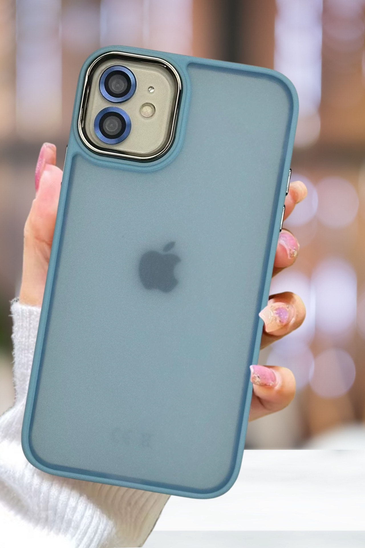 iPhone 11 Kılıf Metal Çerçeve Hassas Butonlu Renkli Buzlu Şeffaf Transparan Kapak