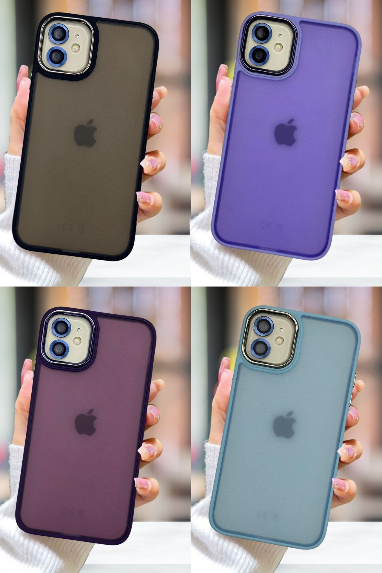 iPhone 11 Kılıf Metal Çerçeve Hassas Butonlu Renkli Buzlu Şeffaf Transparan Kapak