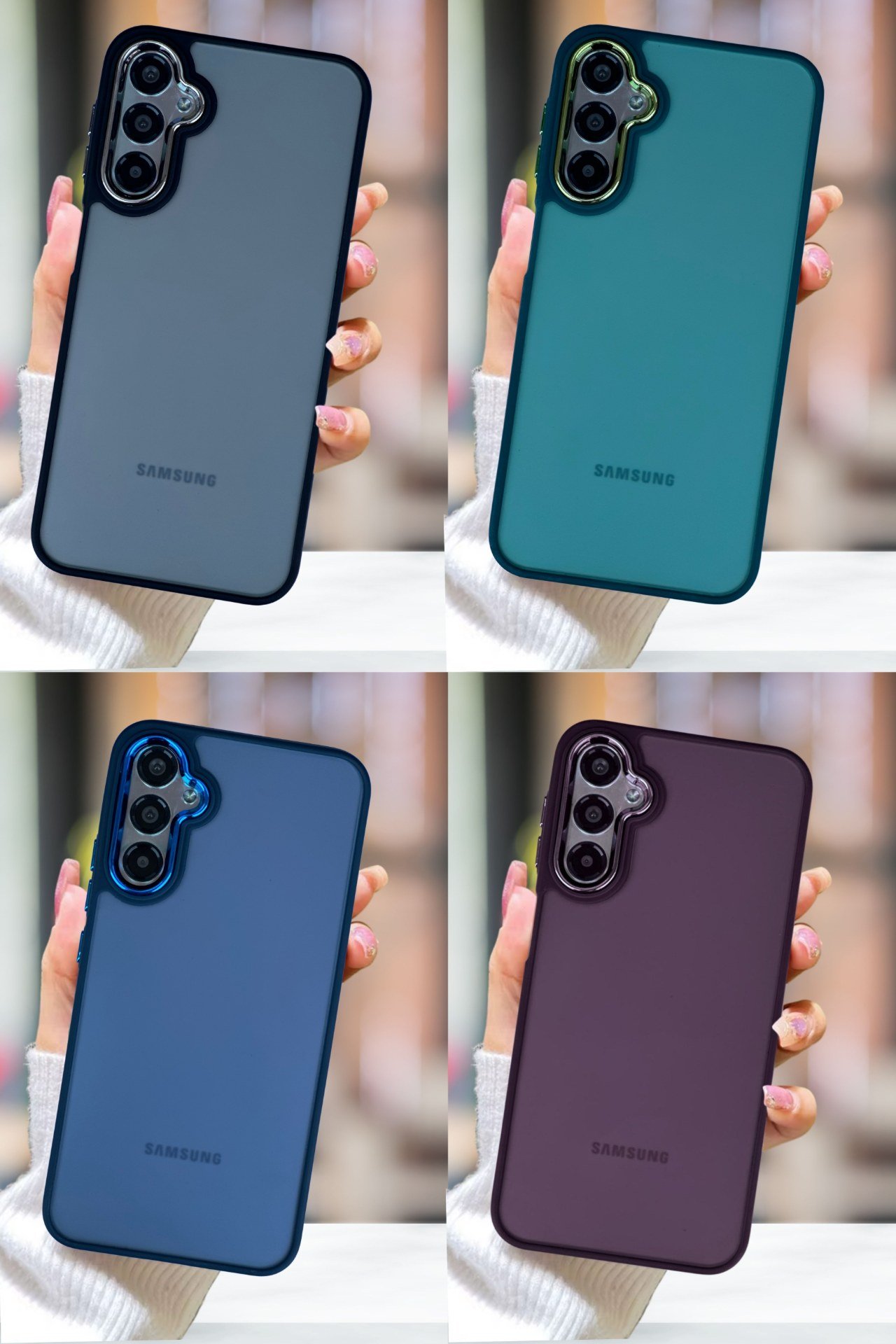 Samsung Galaxy A54 Kılıf Metal Çerçeve Hassas Butonlu Renkli Buzlu Şeffaf Transparan Kapak
