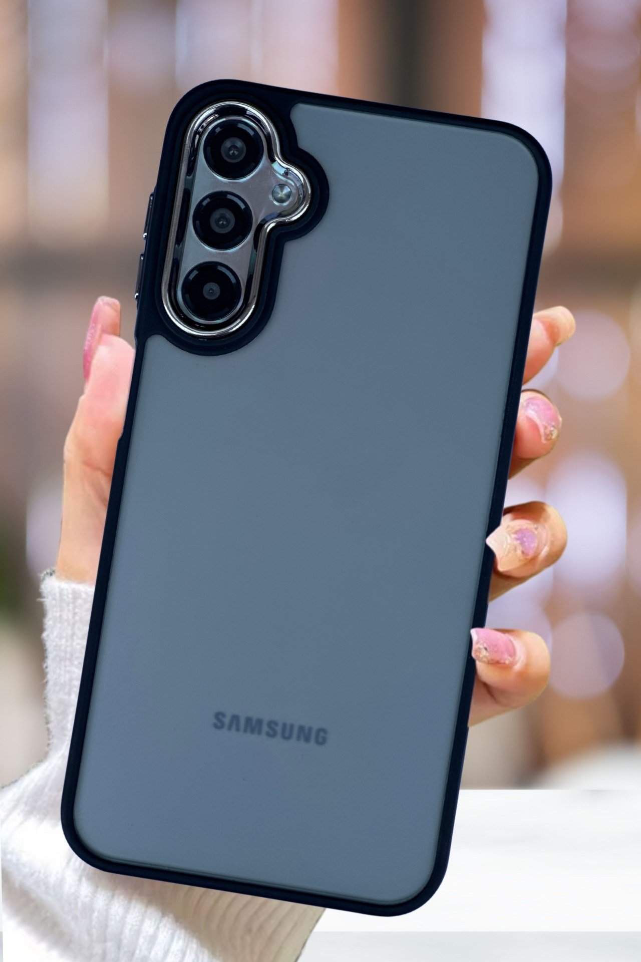 Samsung Galaxy A54 Kılıf Metal Çerçeve Hassas Butonlu Renkli Buzlu Şeffaf Transparan Kapak