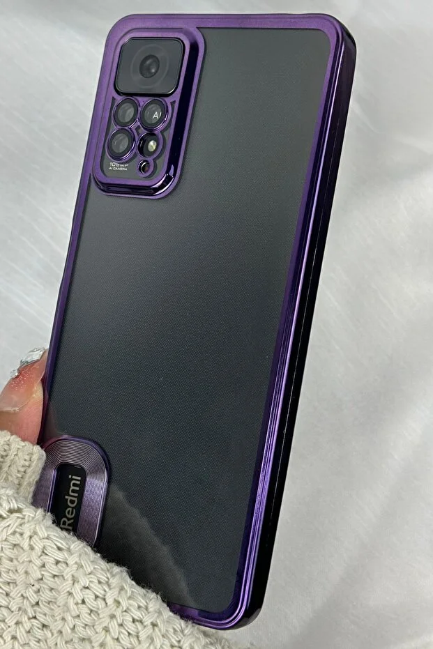 Redmi Note 12 Pro 4G Kılıf Kamera Lens Korumalı Şeffaf Kenarları Renkli Logo Gösteren Parlak Kapak