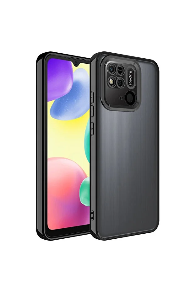 Redmi 10A Kılıf Kamera Lens Korumalı Şeffaf Kenarları Renkli Logo Gösteren Parlak Kapak