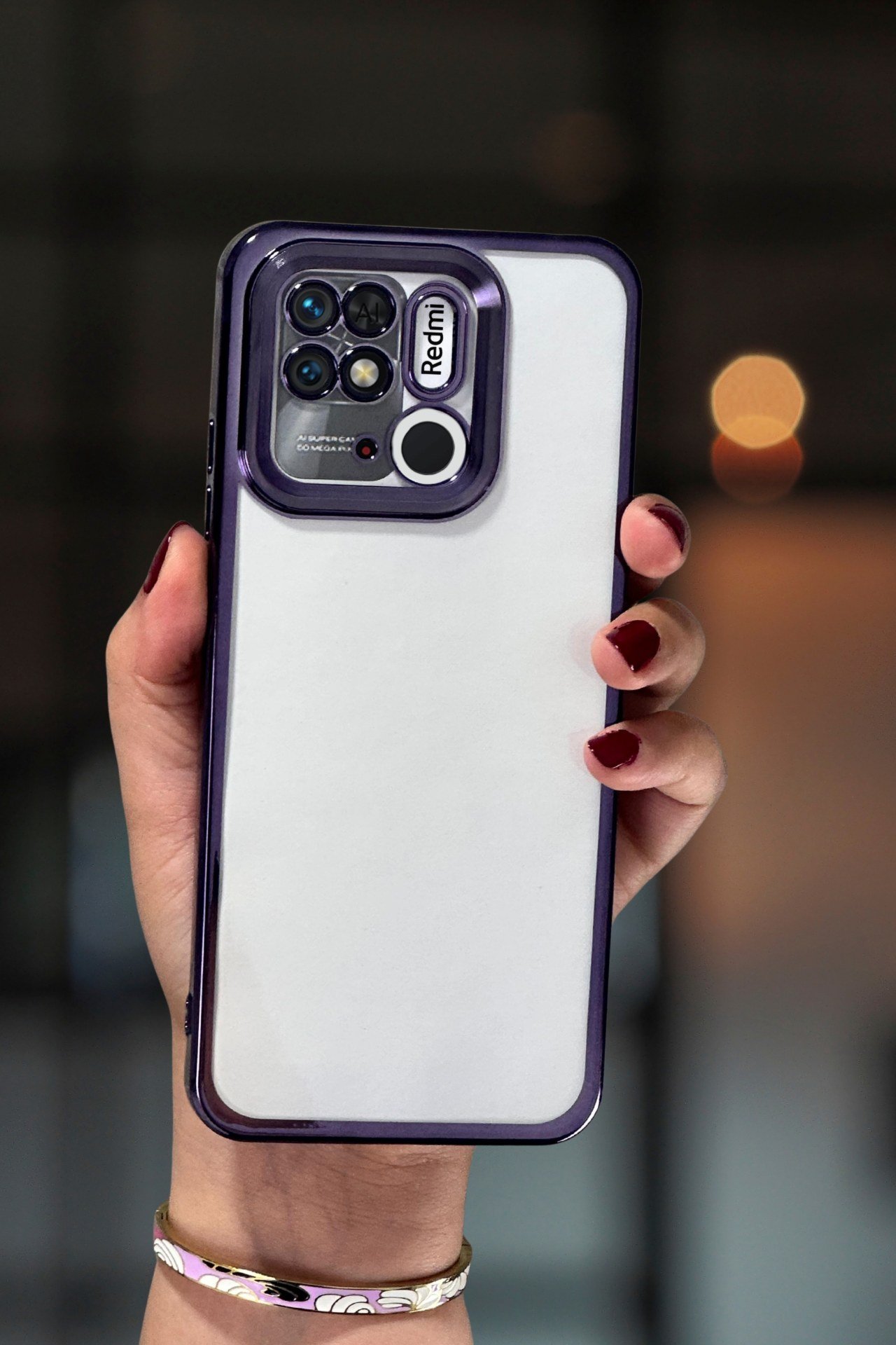 Redmi 10C Kılıf Kamera Lens Korumalı Şeffaf Kenarları Renkli Logo Gösteren Parlak Kapak